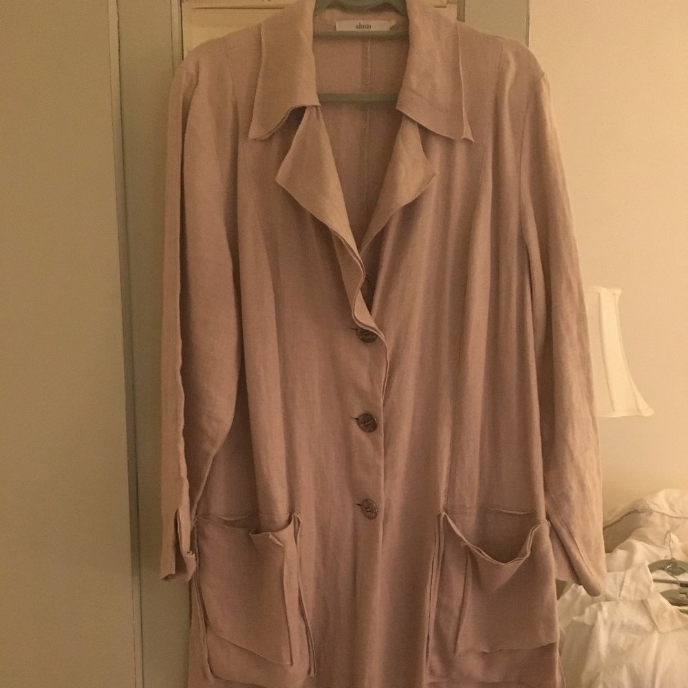 Almia Sweden Linen Coat 100% Linen Unique Styling Pockets XL Price Drop